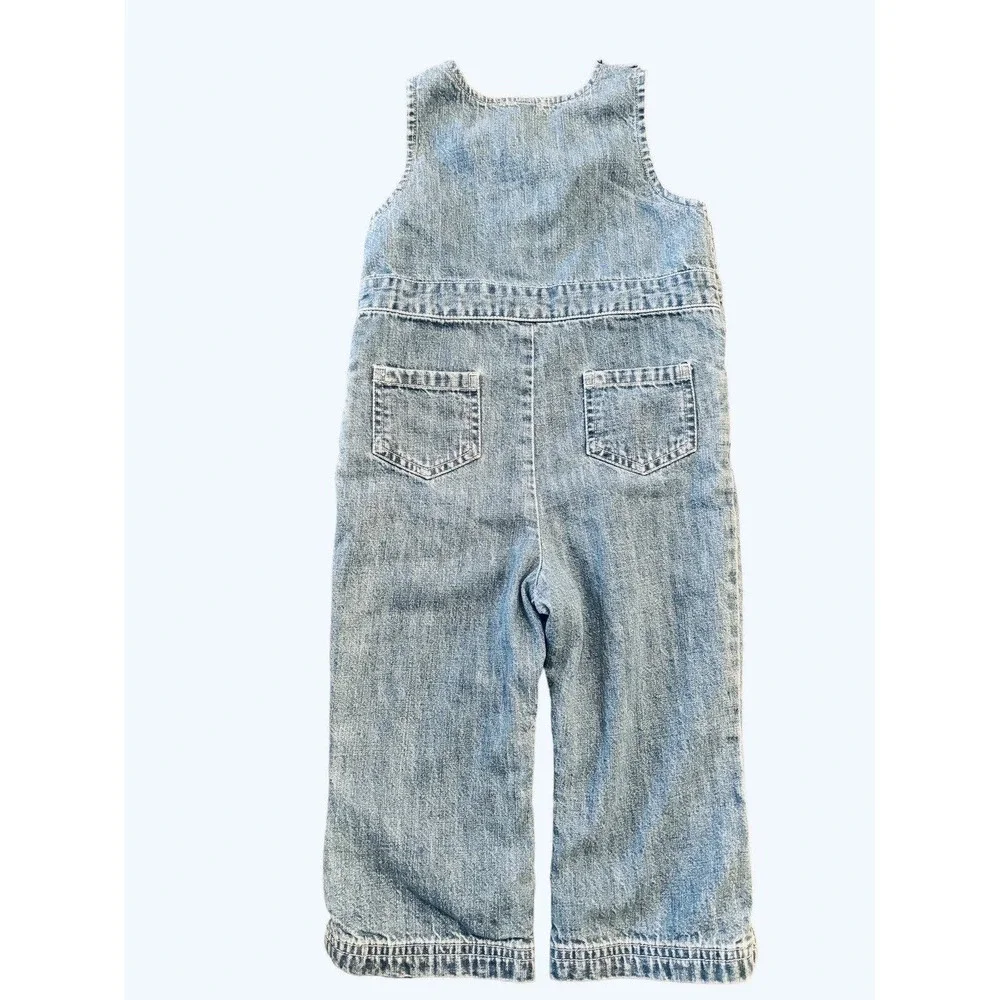 Both Baby Gap Toddler Overalls 18-24 Denim Pink Bows Lined Soft Cotton Blue Jean